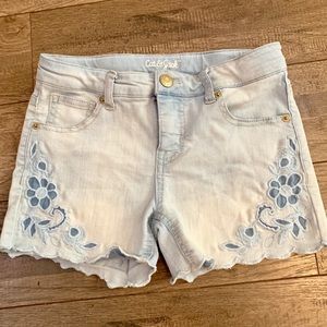 Floral Stitched Denim Shorts